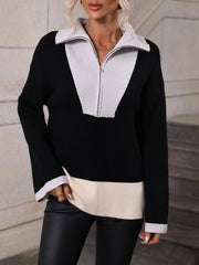 MIND AT EASE KNIT HALF ZIP PULLOVER - BLACK