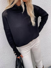 Black Oversized Collar Turtleneck Knit Sweater