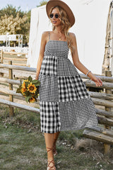 MARGARETTA Tartan Midi Dress - Black