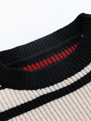 Black White Red Stripe Crew Neck Knit Top