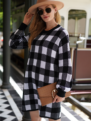KAITLYN Plaid Knit Dress - Black