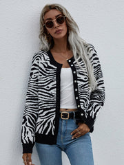 Tiger Year Animal Patterned Knit Cardigan - Black