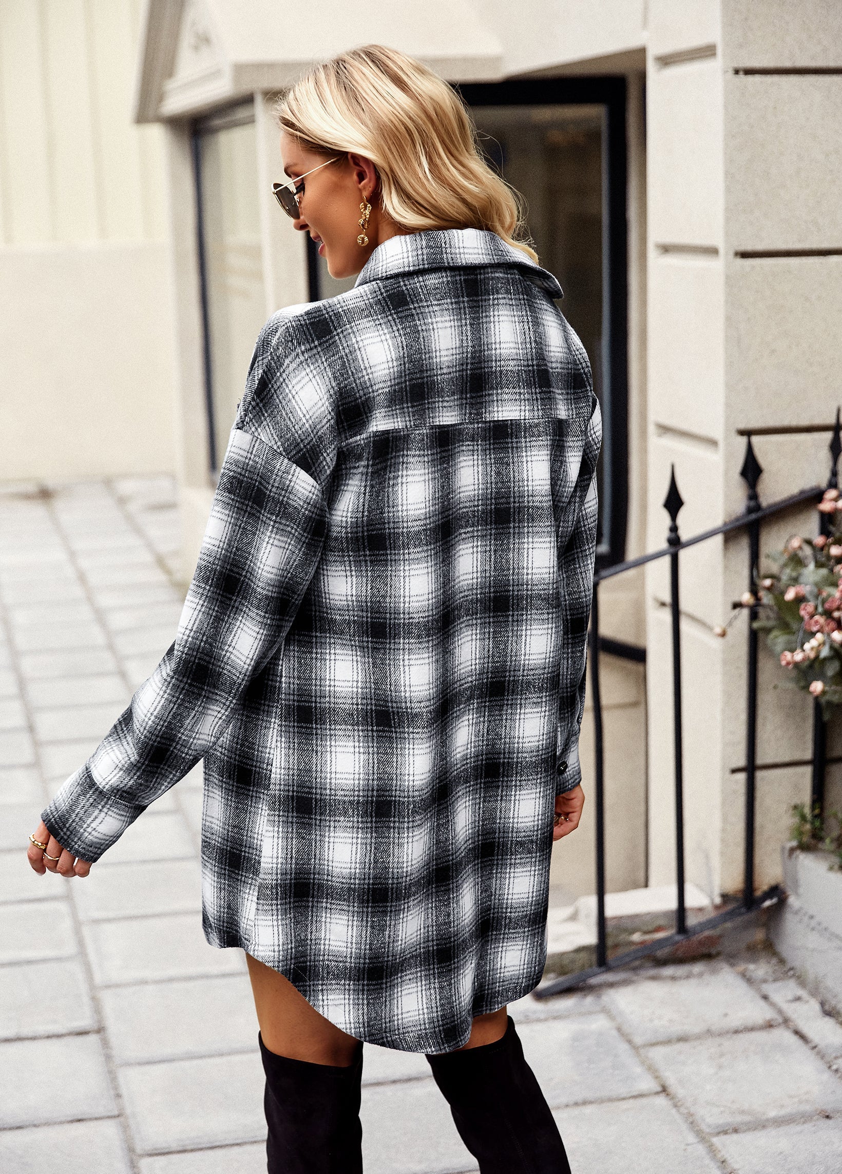 PLAID SHACKET - BLACK
