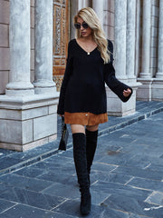 MACHE Low V-Neck Oversize Sleeve Knit Top - Black