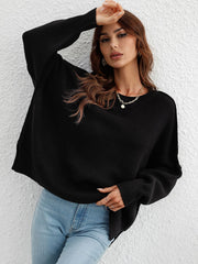 OVERSIZED BATWING SLEEVE KNIT SWEATER - BLACK