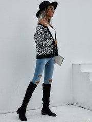 Tiger Year Animal Patterned Knit Cardigan - Black