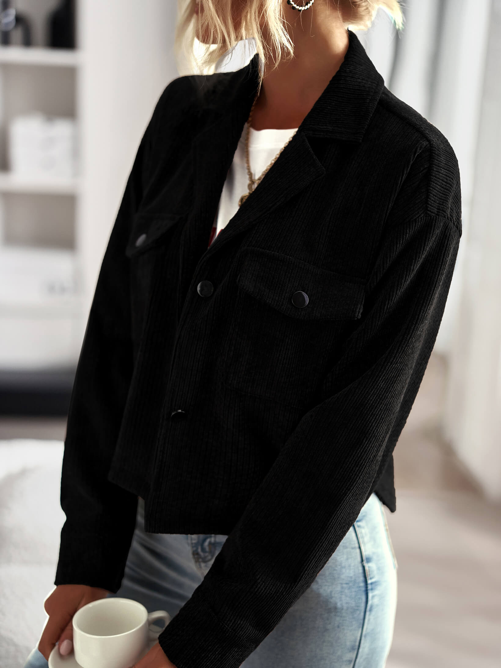 PRESLEY COTTON BLEND SHACKET - BLACK