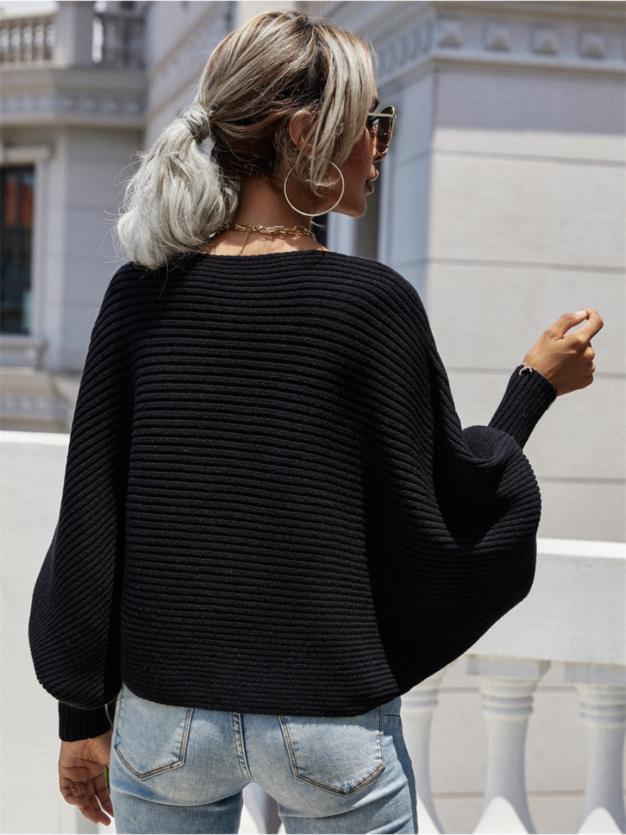 GISELE Lantern Sleeve Tighten Cuff Knit Top - Black
