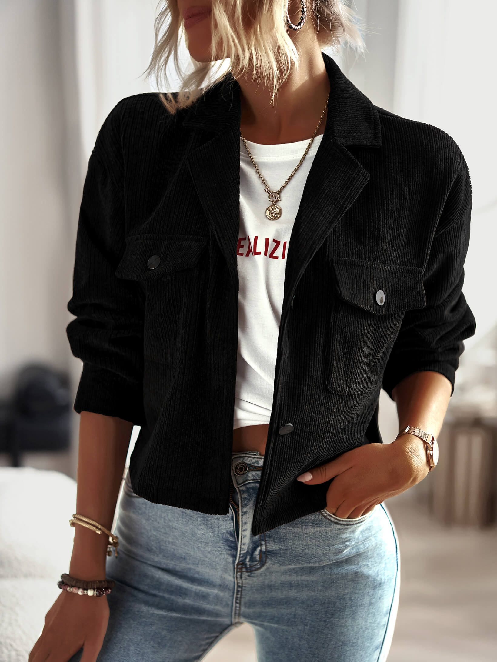 PRESLEY COTTON BLEND SHACKET - BLACK