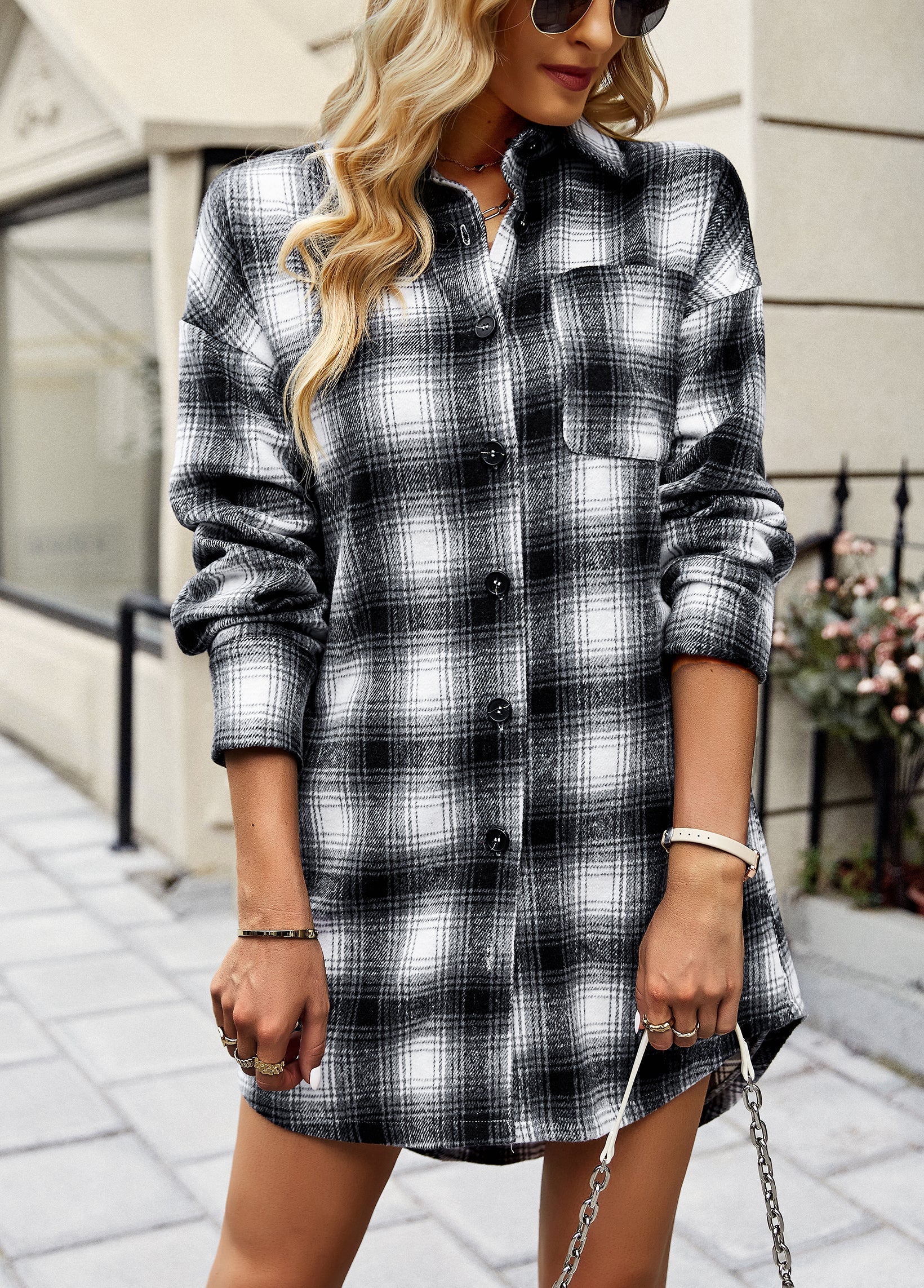 PLAID SHACKET - BLACK