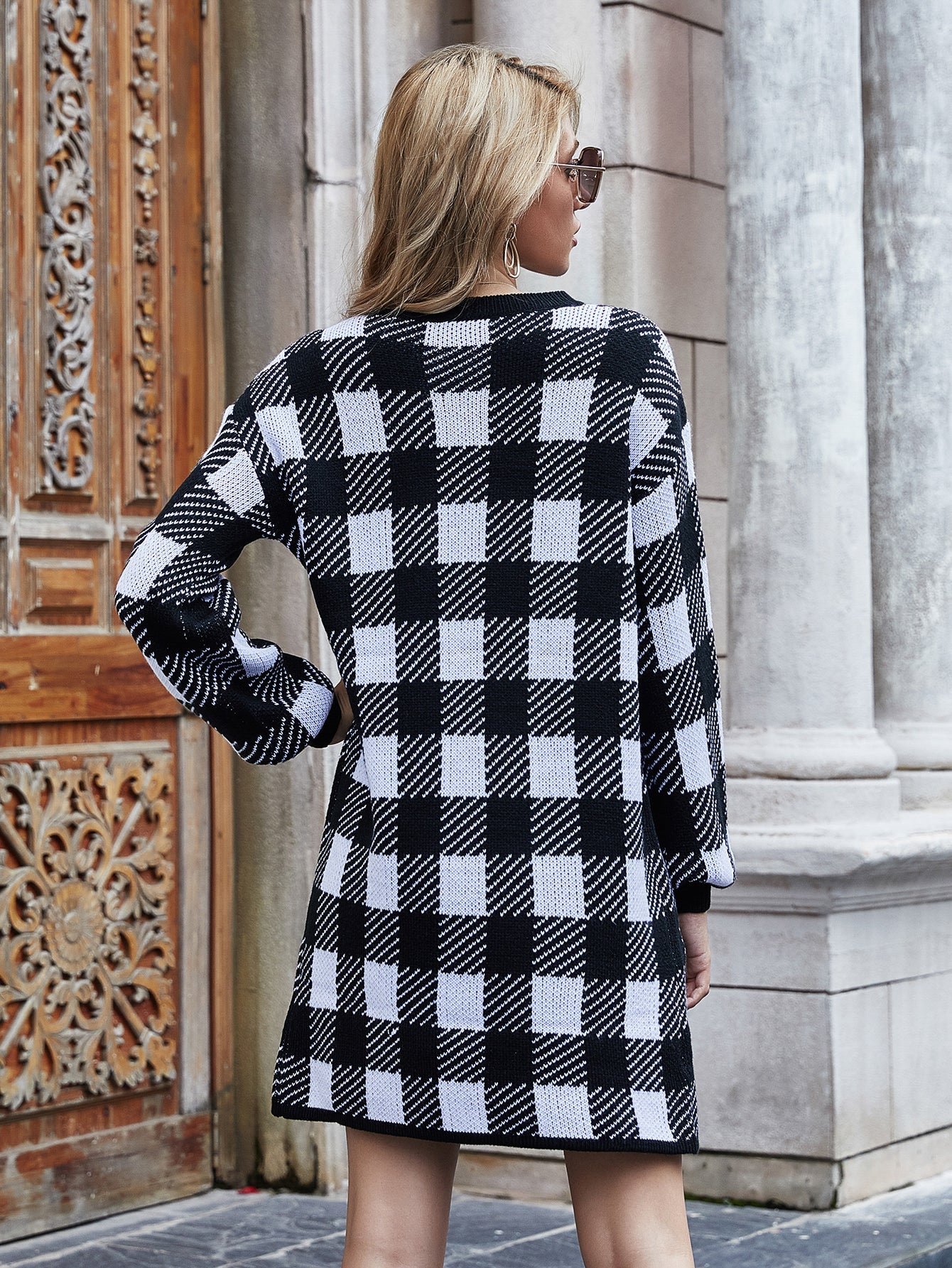 KAITLYN Plaid Knit Dress - Black