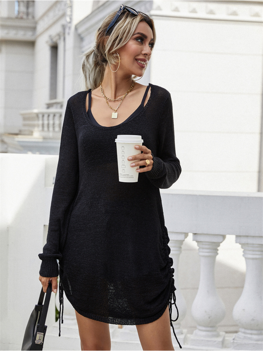 CASTAWAY Low Open Back Knit Dress - Black