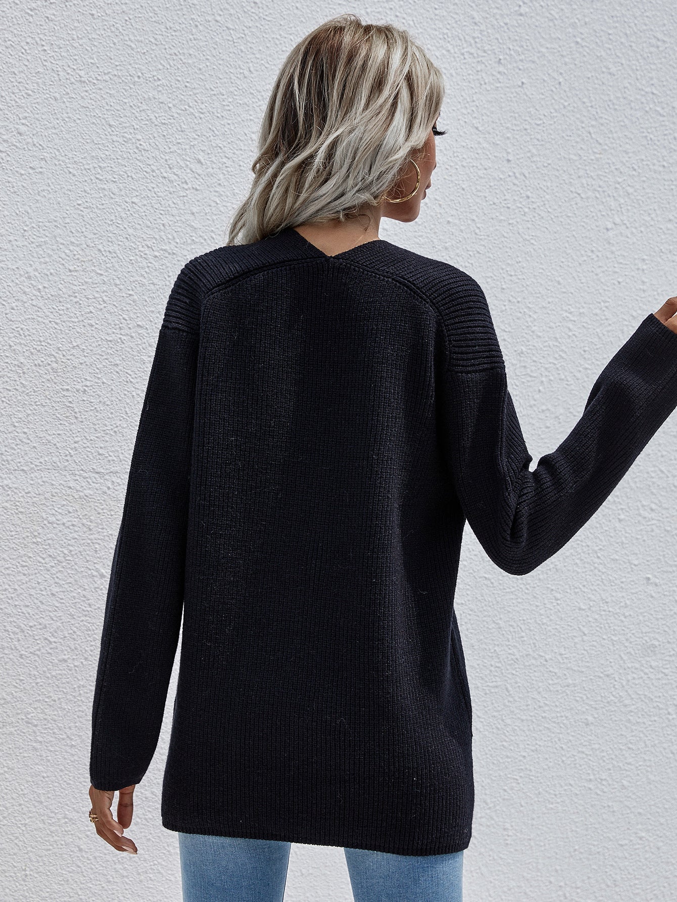 Black Marjorie V-neck Knit Sweater