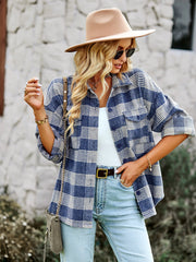 DISTRESSED PLAID SHACKET - BLUE