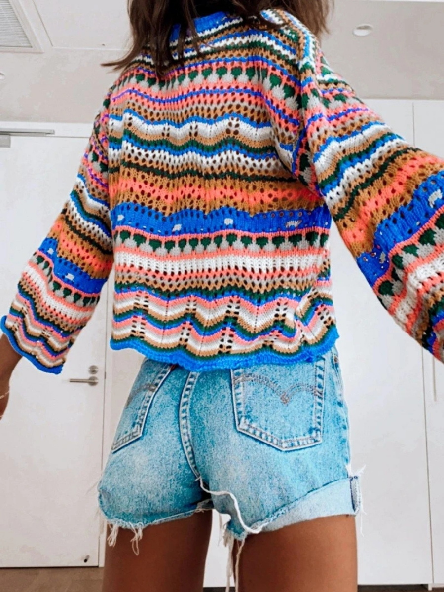 MARMO Zig Zag Crochet Knit Top - Blue