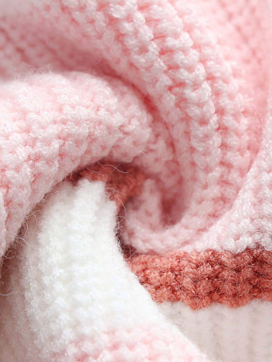 Pink Blue Orange Stripe Crew Neck Knit Top
