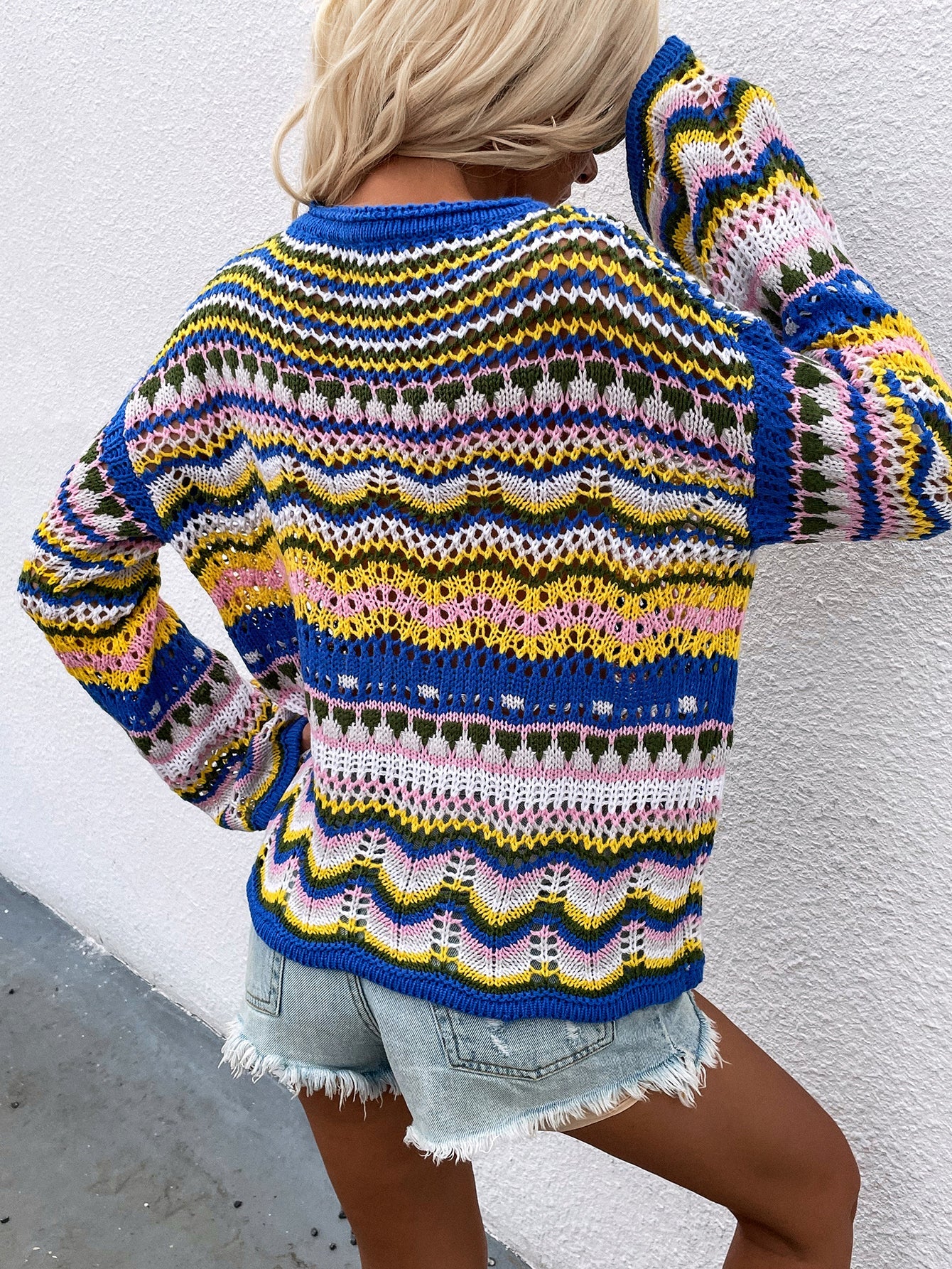 MARMO Zig Zag Crochet Knit Top - Blue