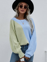 GRANIA Batwing Sleeve Color Block Knit Sweater