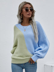 GRANIA Batwing Sleeve Color Block Knit Sweater