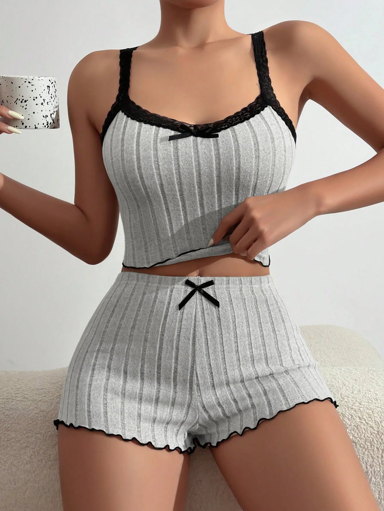 Bow Print Milk Silk Suit Comfortable Home Wear Pajama Suit