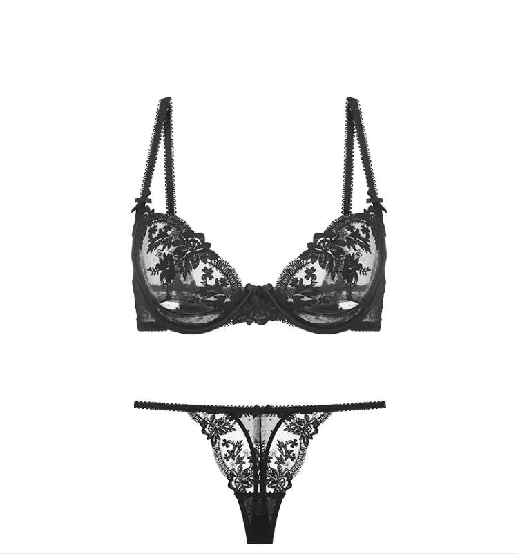 Breathable Half Cup Underwire Lace No Sponge Heatwave-Friendly Lingerie Set