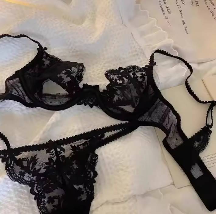 Breathable Half Cup Underwire Lace No Sponge Heatwave-Friendly Lingerie Set
