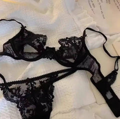 Breathable Half Cup Underwire Lace No Sponge Heatwave-Friendly Lingerie Set