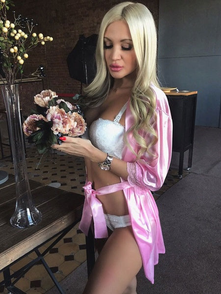 Bridal Lingerie Robe Lace Sash Solid Color Nightwear