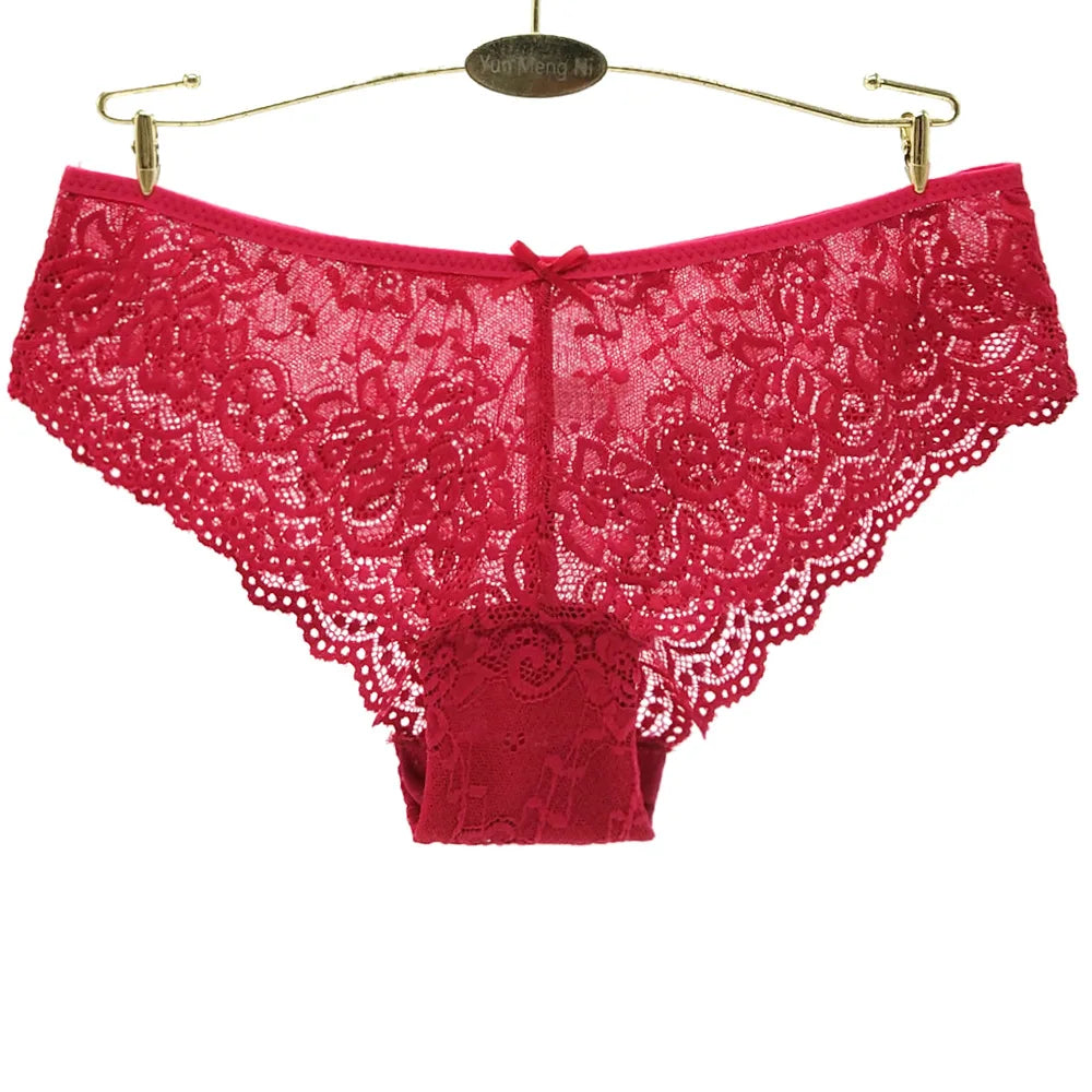 Briefs Full Lace Hollow Out Low-waist Shorts Soft Solid Color Breathable Underwear Panties 3pcs Sets