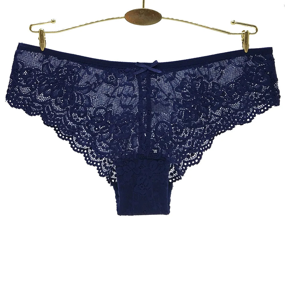 Briefs Full Lace Hollow Out Low-waist Shorts Soft Solid Color Breathable Underwear Panties 3pcs Sets