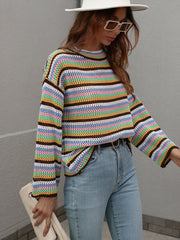LALLIE KNIT TOP - BROWN STRIPE PRINT