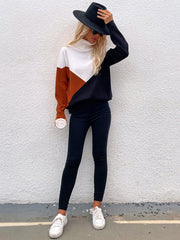 DULCIE Brown Color Block Turtleneck Knit Sweater
