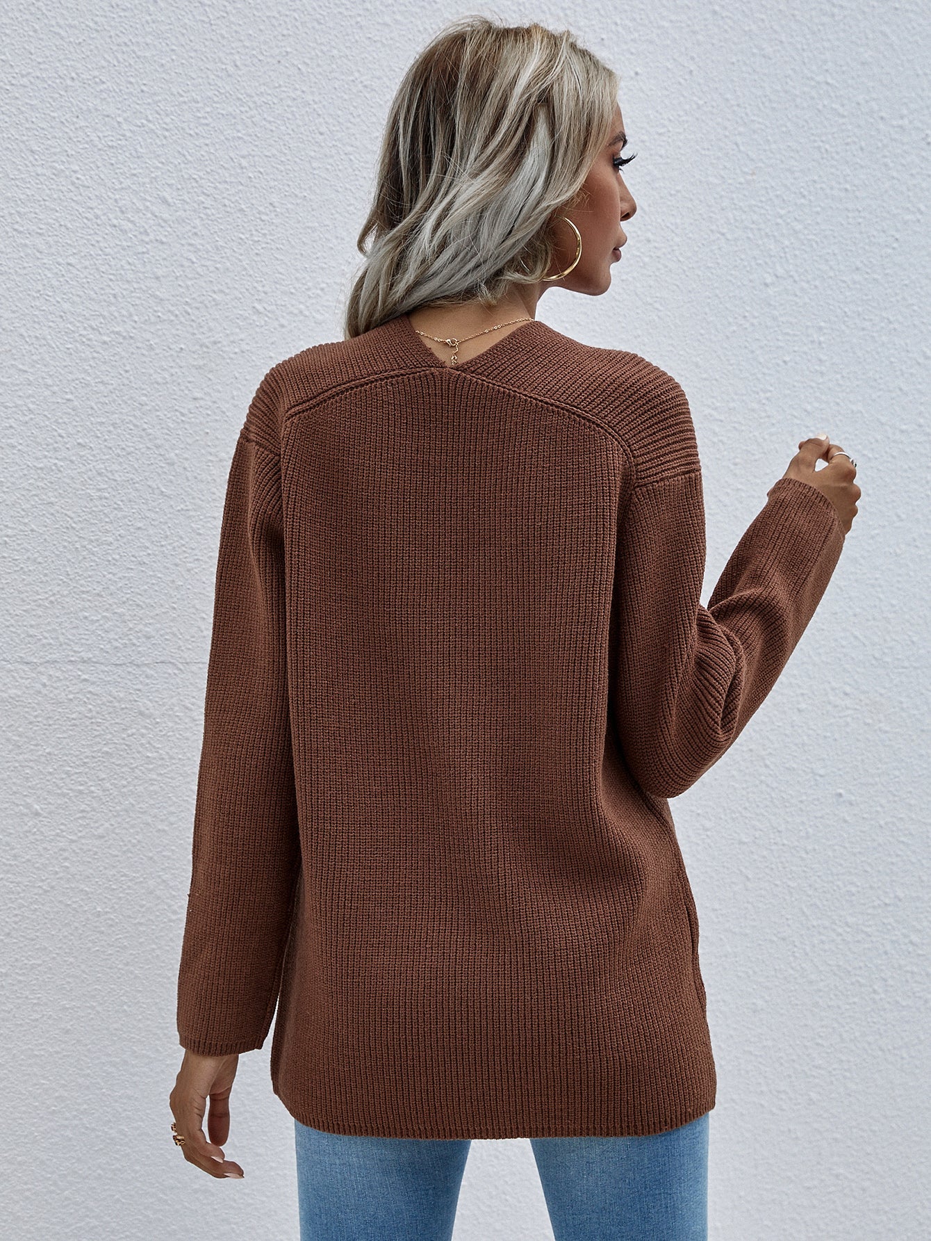 Brown Marjorie V-neck Knit Sweater