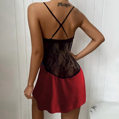 Casual Backless Lace Low Neck Pure Colour Nightgown Dresses