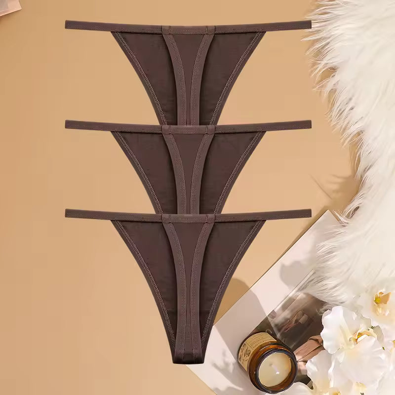 Casual Cotton G-String Thin Strap Femme Thong Underwear Intimate Panties 3PcsSet