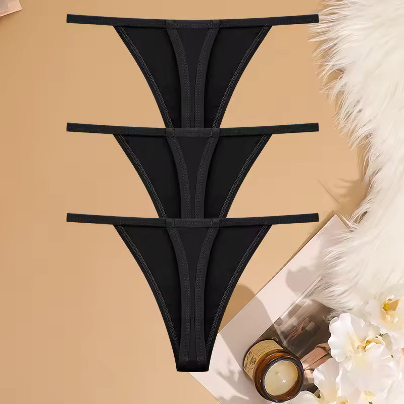 Casual Cotton G-String Thin Strap Femme Thong Underwear Intimate Panties 3PcsSet