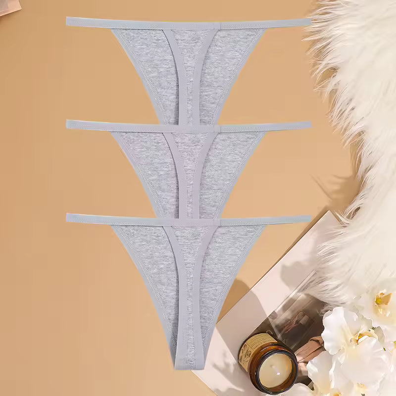 Casual Cotton G-String Thin Strap Femme Thong Underwear Intimate Panties 3PcsSet