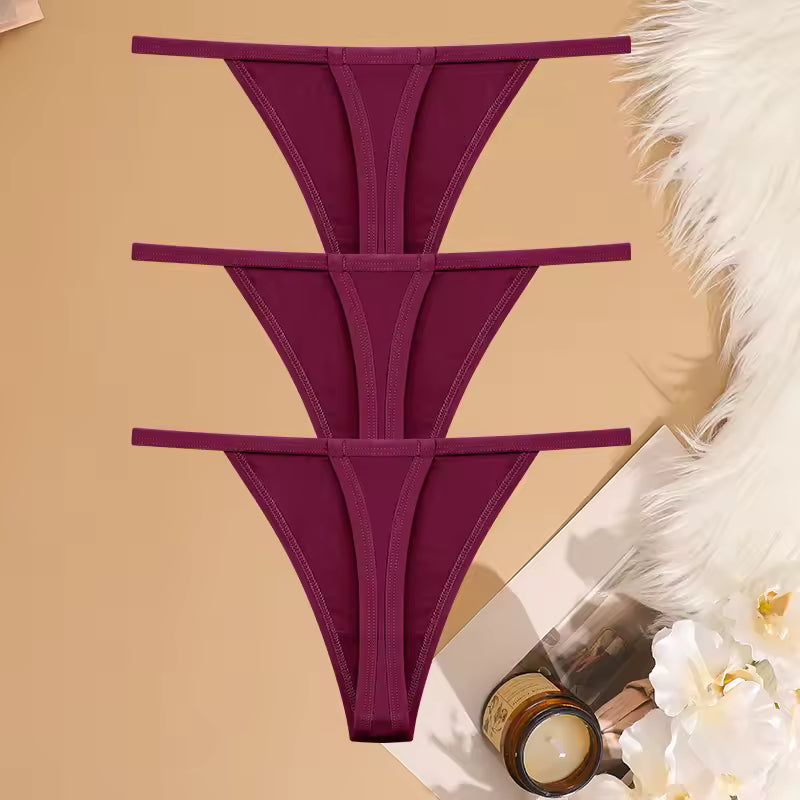 Casual Cotton G-String Thin Strap Femme Thong Underwear Intimate Panties 3PcsSet