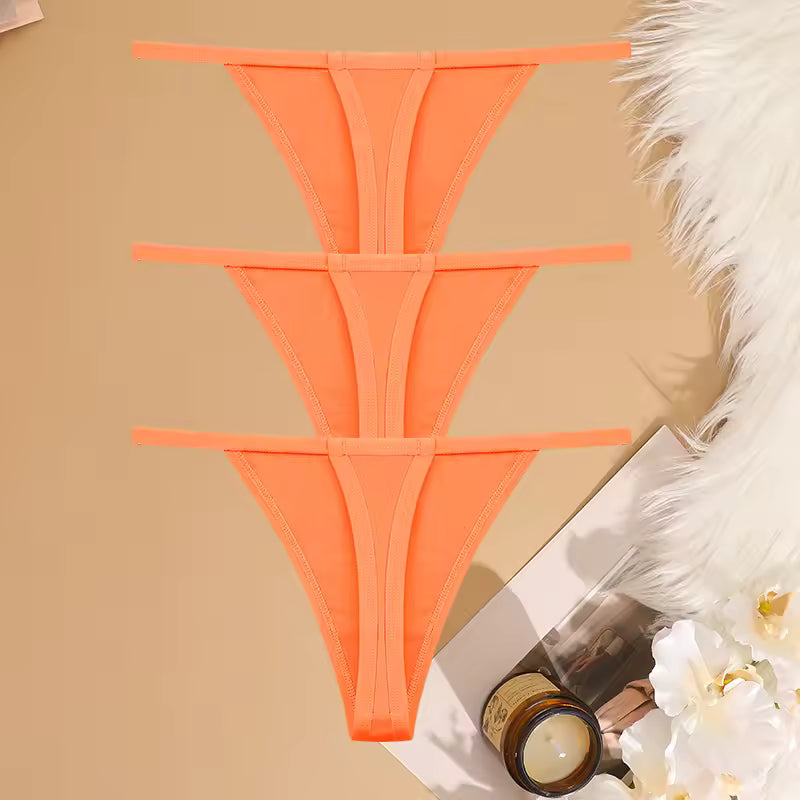 Casual Cotton G-String Thin Strap Femme Thong Underwear Intimate Panties 3PcsSet