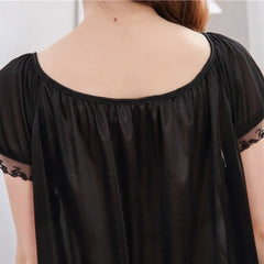 Casual Faux Ice Silk Medium Length Short Sleeve Nightdress