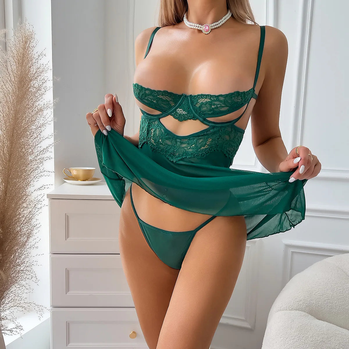 Casual Hollow on Chest Fantasy Buckle Closure Nightwear