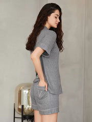 Casual Home Wear Turndown Collar Short Sleeves Polyester Night Dress