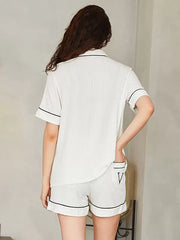 Casual Home Wear Turndown Collar Short Sleeves Polyester Night Dress