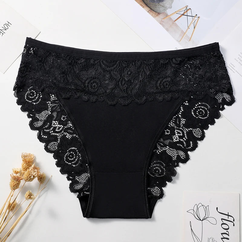 Casual Lace Cotton Patchwork Solid Color Floral Three PCS Set Panties