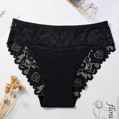 Casual Lace Cotton Patchwork Solid Color Floral Three PCS Set Panties