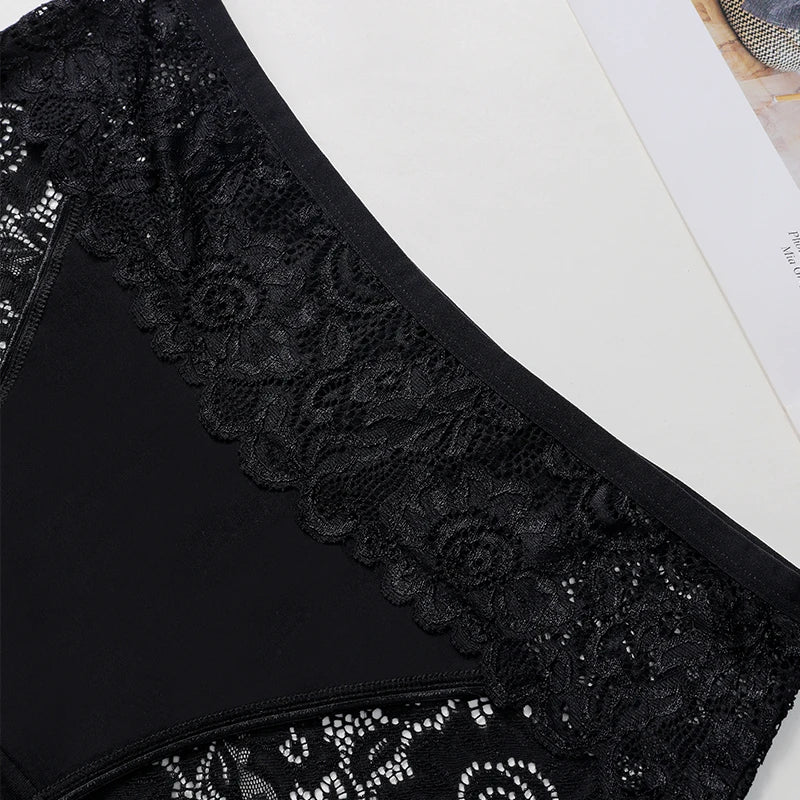 Casual Lace Cotton Patchwork Solid Color Floral Three PCS Set Panties
