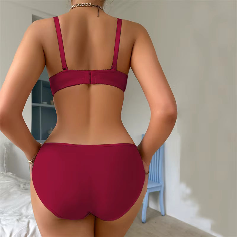 Casual Lace Floral Embroidery Lingerie Outfits Stain Bow V-Neck Low Waist Thongs Babydoll Sleepwear Bra Brief Sets