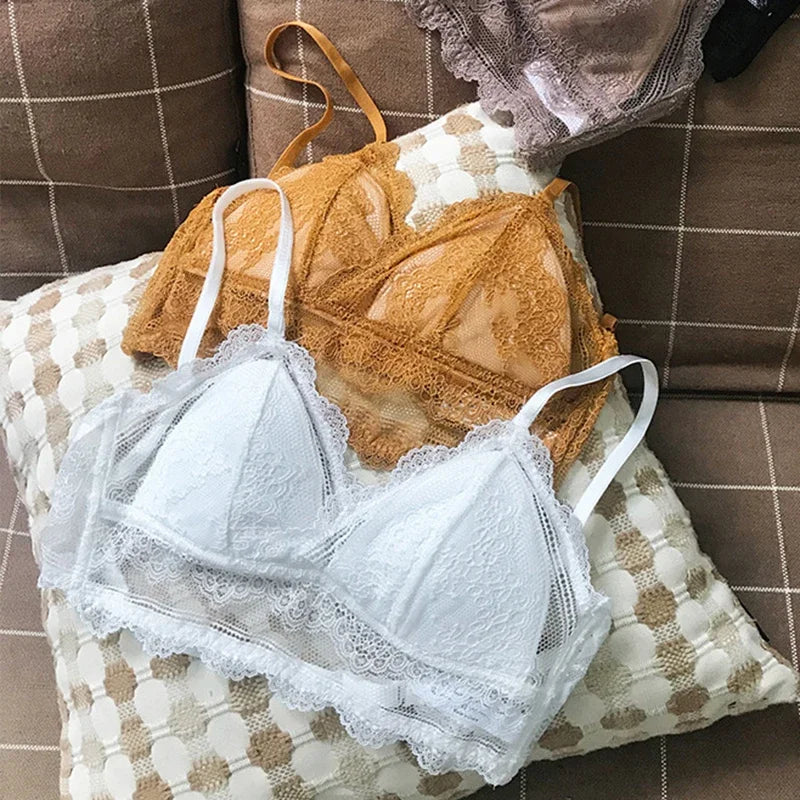 Casual Lace Low Back Transparent Deep U Backless Bralette Bras