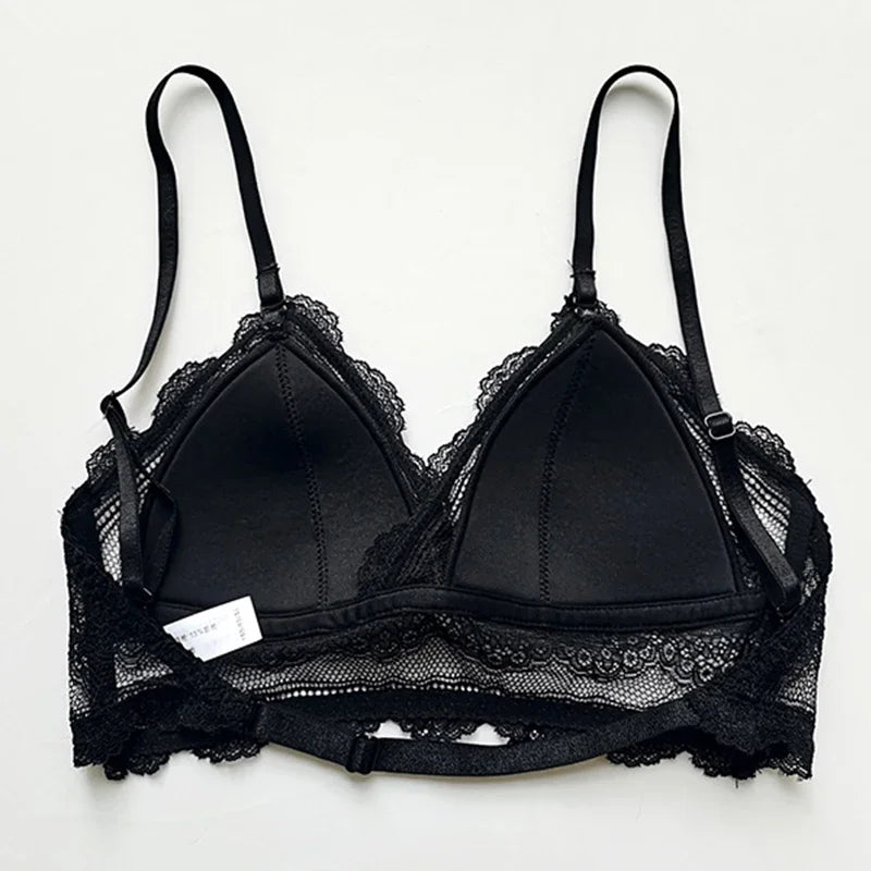Casual Lace Low Back Transparent Deep U Backless Bralette Bras
