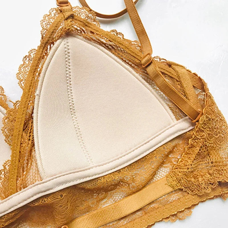 Casual Lace Low Back Transparent Deep U Backless Bralette Bras